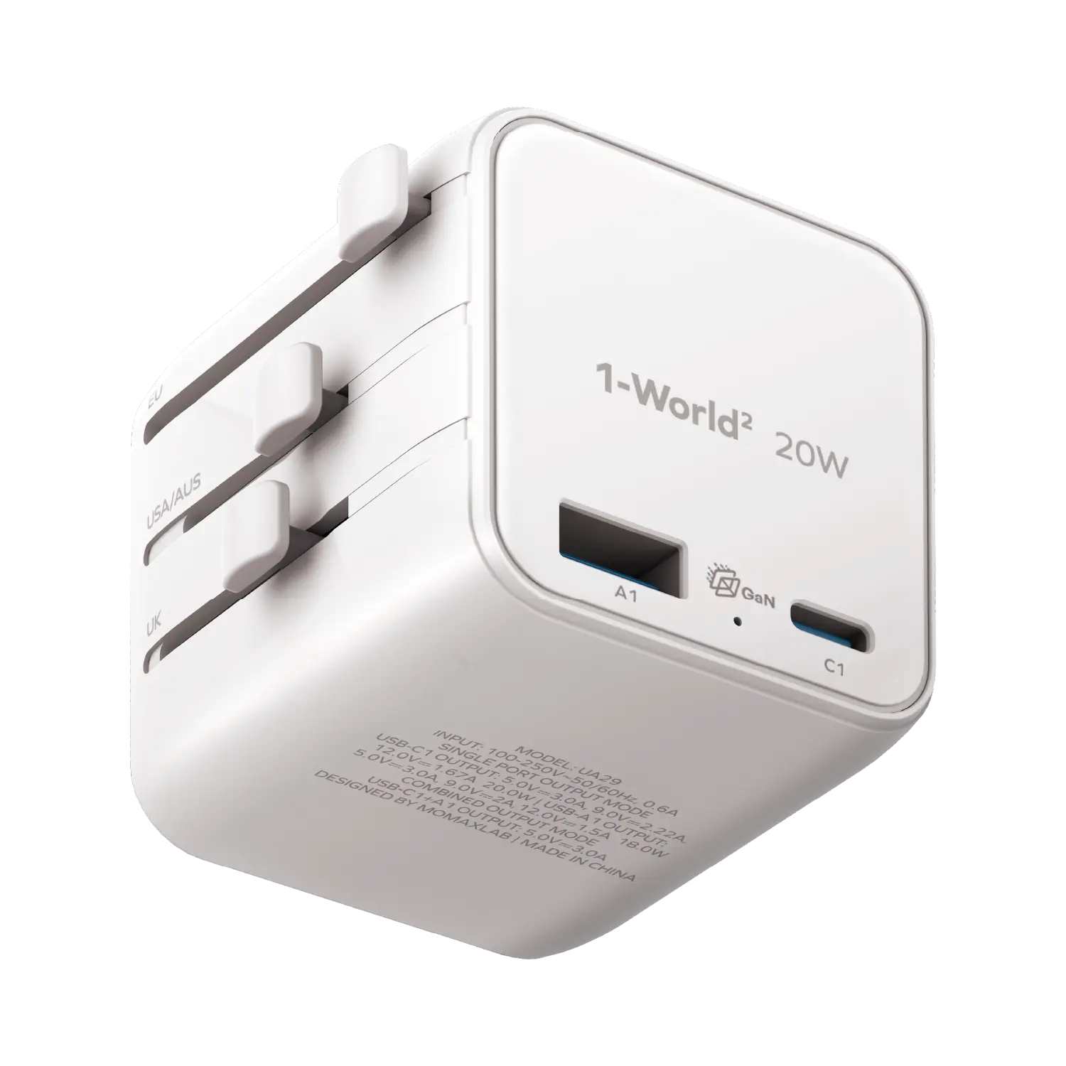 Momax 2-Port 20W GaN Travel Charger USB-C & USB-A
