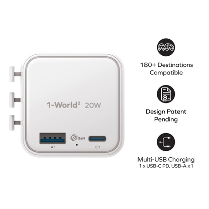 Momax 2-Port 20W GaN Travel Charger  USB-C & USB-A
